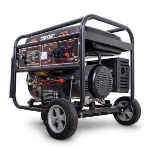 DeTec. 7 kW Benzin Stromgenerator mit E-Start, 230V, 18 PS Motor, Rädern und klappbaren Griffen.