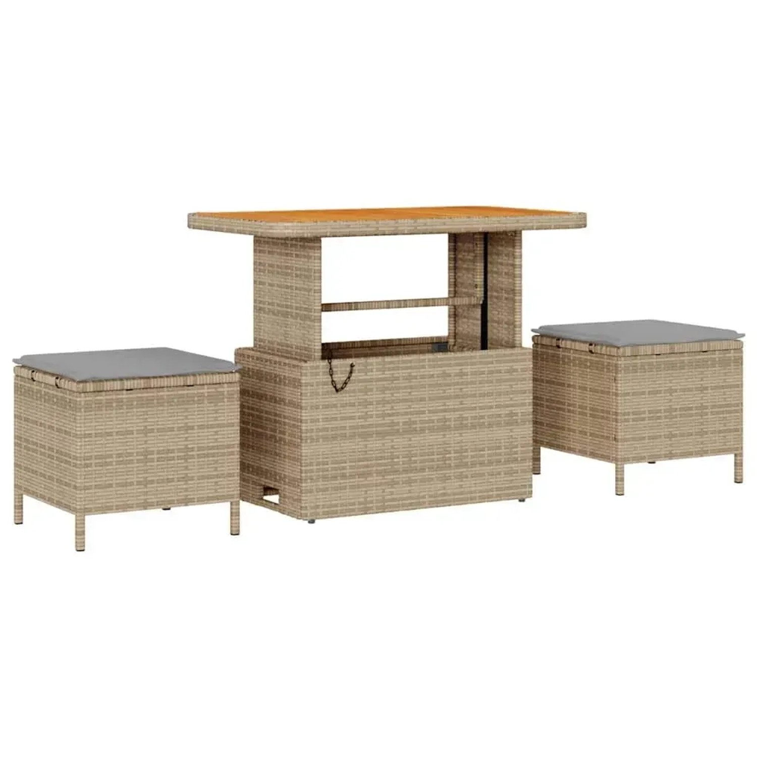 Beiges 10-tlg. vidaXL Garten-Sofa-Set aus Poly Rattan mit Tisch und Hockern inklusive Kissen.