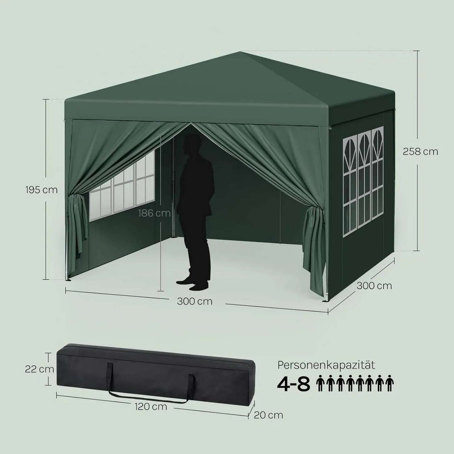 WOLTU Pavillon Pop-Up Wasserdichter Sonnenschutz Pagodenzelt 3x3 m Grün_3