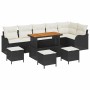 vidaXL Garten-Sofa-Set, 10-teilig, schwarz, Poly Rattan, mit Tisch und Hockern.