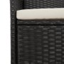 Detailaufnahme eines schwarzen Poly Rattan Gartenstuhls mit cremefarbenem Kissen aus der vidaXL Essgruppe.