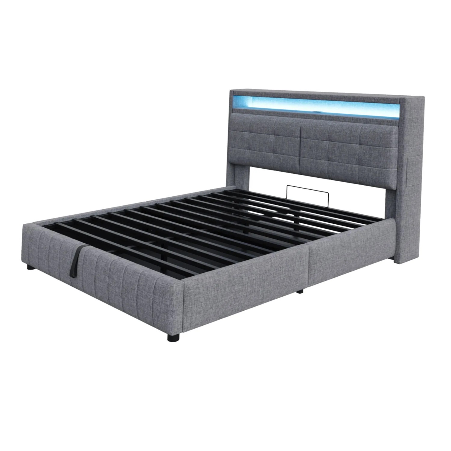 okwish Polsterbett 160x200cm mit LED Stauraum Doppelbett Grau ohne Matratze