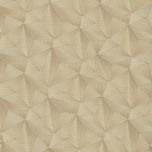 Goldene Vliestapete mit geometrischem Dreieck Muster und Metallic Effekt.