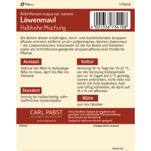 Pabst Löwenmaul 'Halbhohe Mischung' Saatgut: Blumensamen für farbenfrohe Blumenbeete.