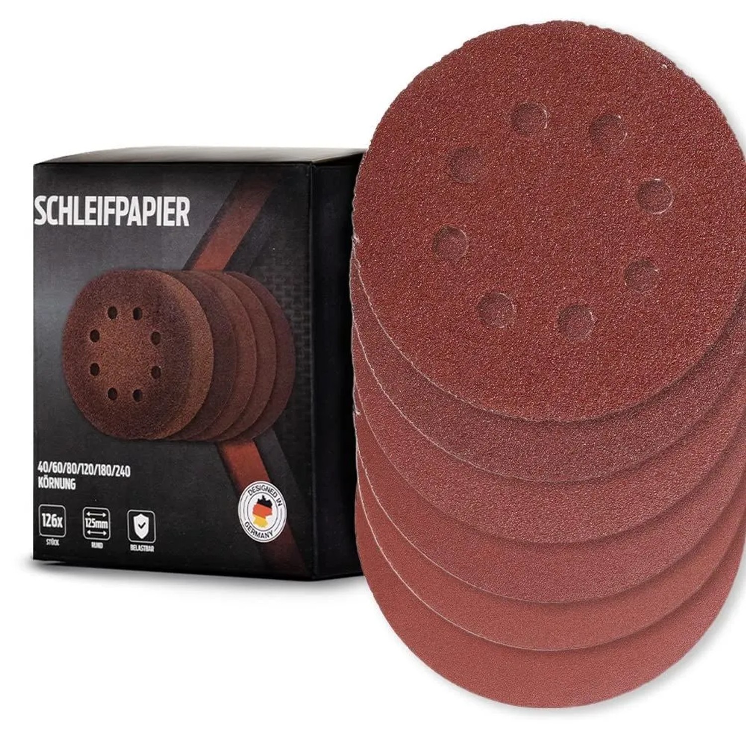 bestTools 126tlg Set Schleifpapier 125mm Körnung 40-240 für Rundschleifer
