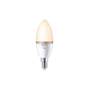 Philips Smart LED E14 Kerzenform Leuchtmittel, warmweiß leuchtend, dimmbar, WiZ App-Steuerung.