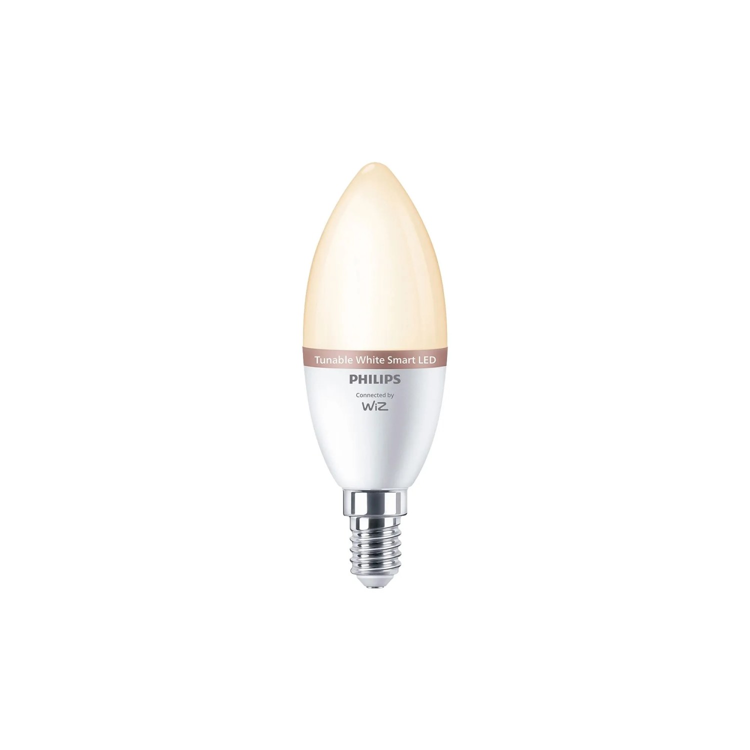 Philips Smart LED E14 Kerzenform Leuchtmittel, warmweiß leuchtend, dimmbar, WiZ App-Steuerung.