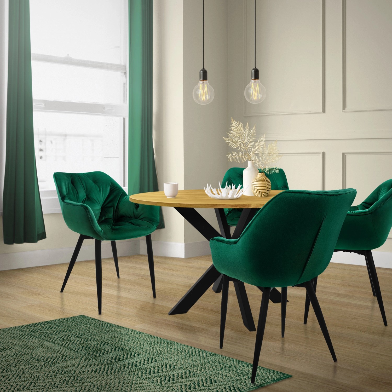 ML-Design Esszimmerstühle, 2er Set, dunkelgrün, Samt, mit schwarzem Metallgestell.