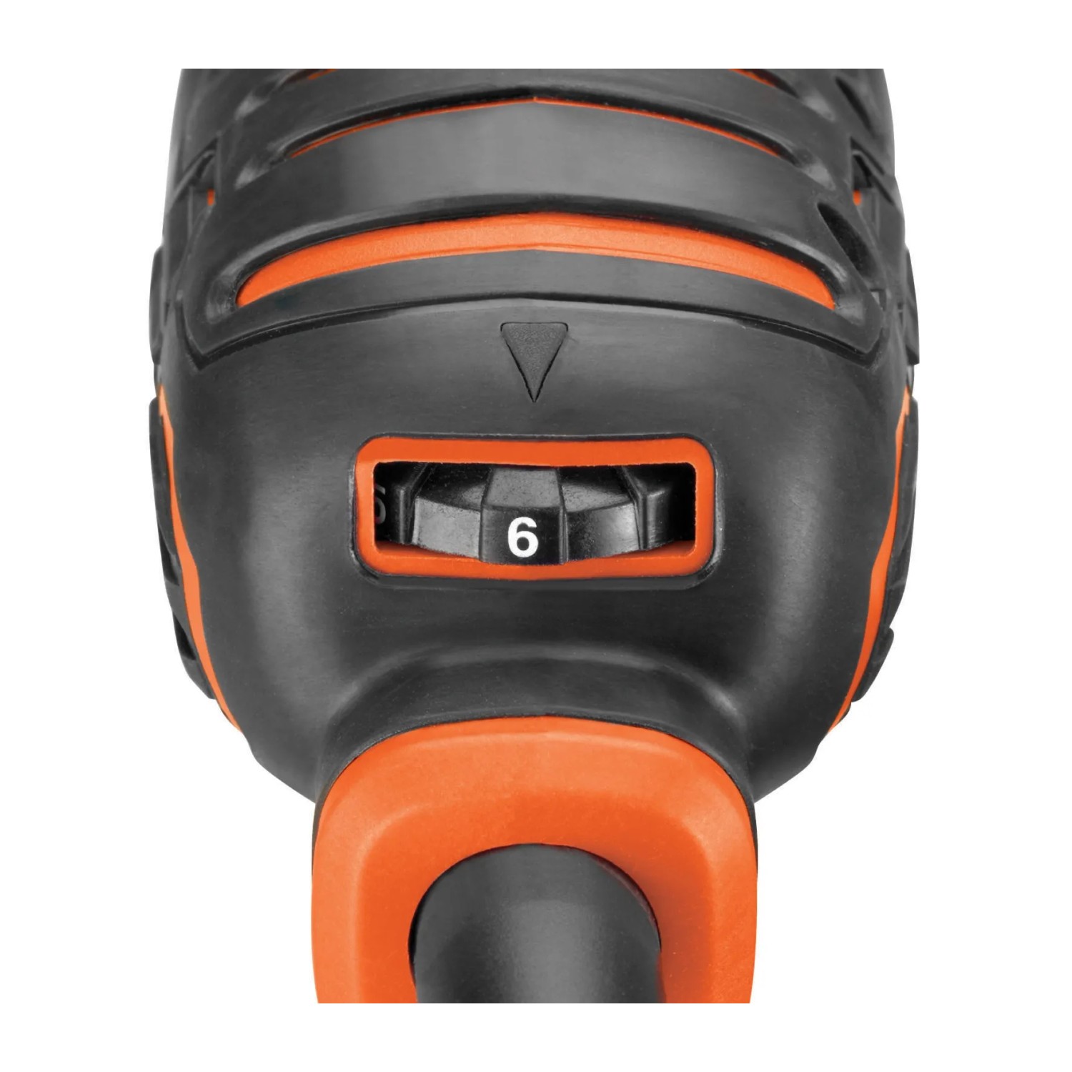 Detailaufnahme: Black+Decker Multitool MT300KA, Drehzahlregler auf Stufe 6.