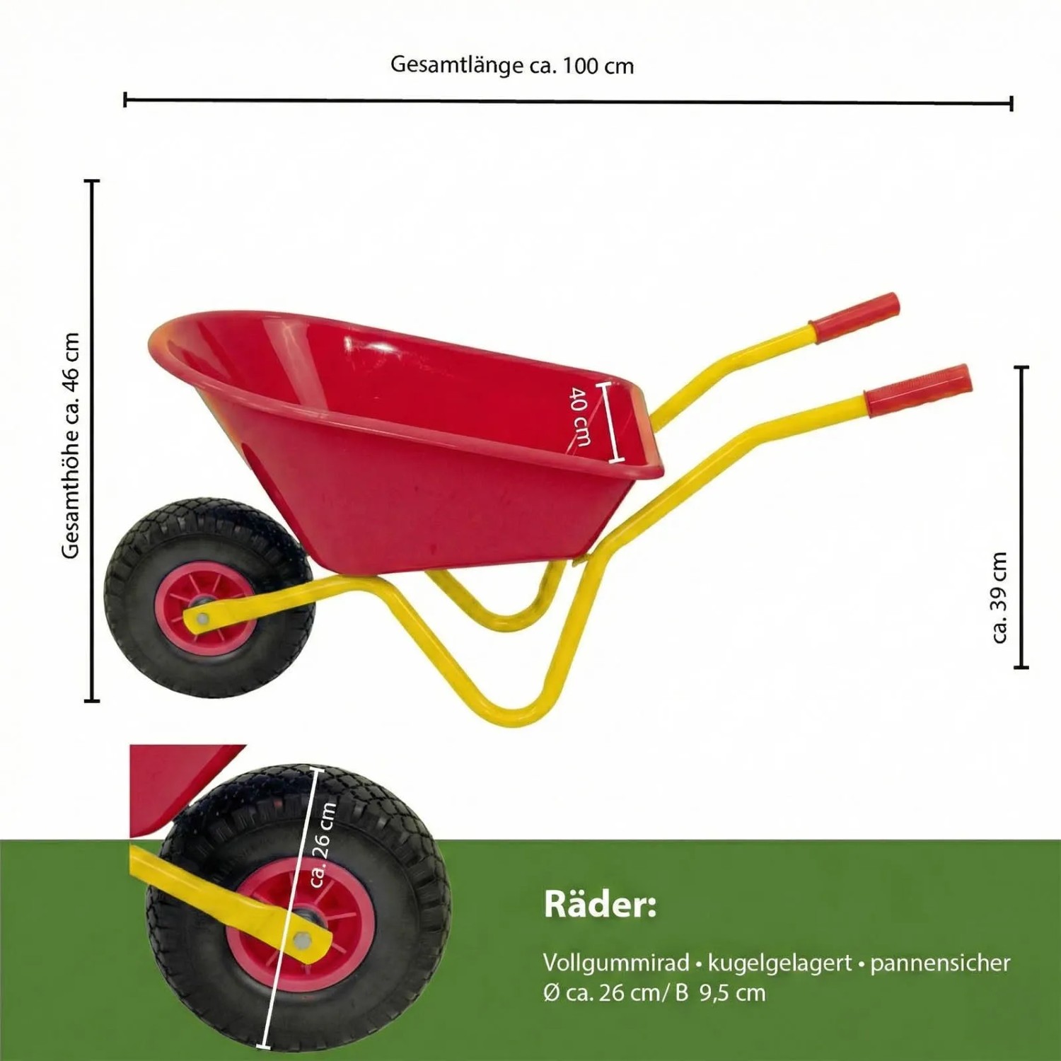 TRUTZHOLM Kinderschubkarre Traglast 40 kg 20L Kunststoffwanne Vollgummirad Rot_2