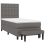 Graues Boxspringbett 80x200 cm mit Kunstlederbezug, inklusive Matratze und Bank.