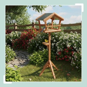 Relaxdays Vogelfutterhaus Tannenholz Eisen Orange Freistehend 121 cm x 36 cm x 30 cm 2,4 kg
