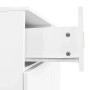 Offene Schublade des weißen PXloue Sideboards. Goldener Akzent, strukturierte Front. Schuhschrank mit Push To Open.