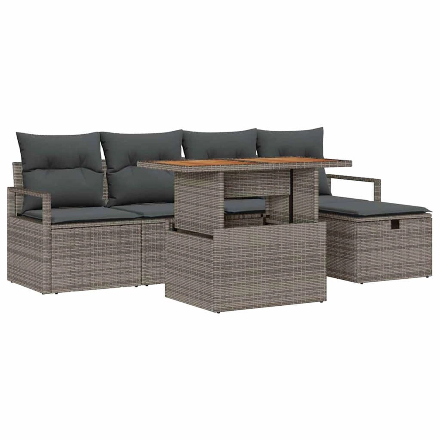 vidaXL Garten-Sofa-Set mit Kissen mit Speicher 6-Tlg Grau Poly Rattan 33599 günstig online kaufen