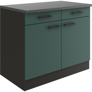 OPTIFIT Verona405 Küchenunterschrank, 100 cm, Steingrün mit Schubladen und Türen.