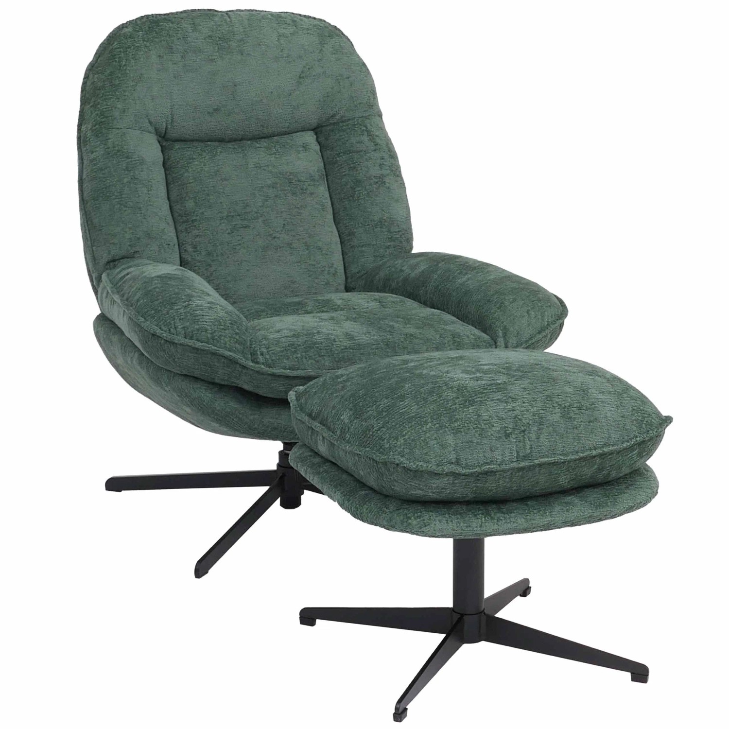 MCW Relaxsessel mit Hocker P32 Drehbar Metall Stoff/Textil Chenille Grün
