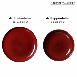 Ritzenhoff & Breker Gambia Tafel-Set, 8-teilig: Speise- und Suppenteller in Rotbraun.