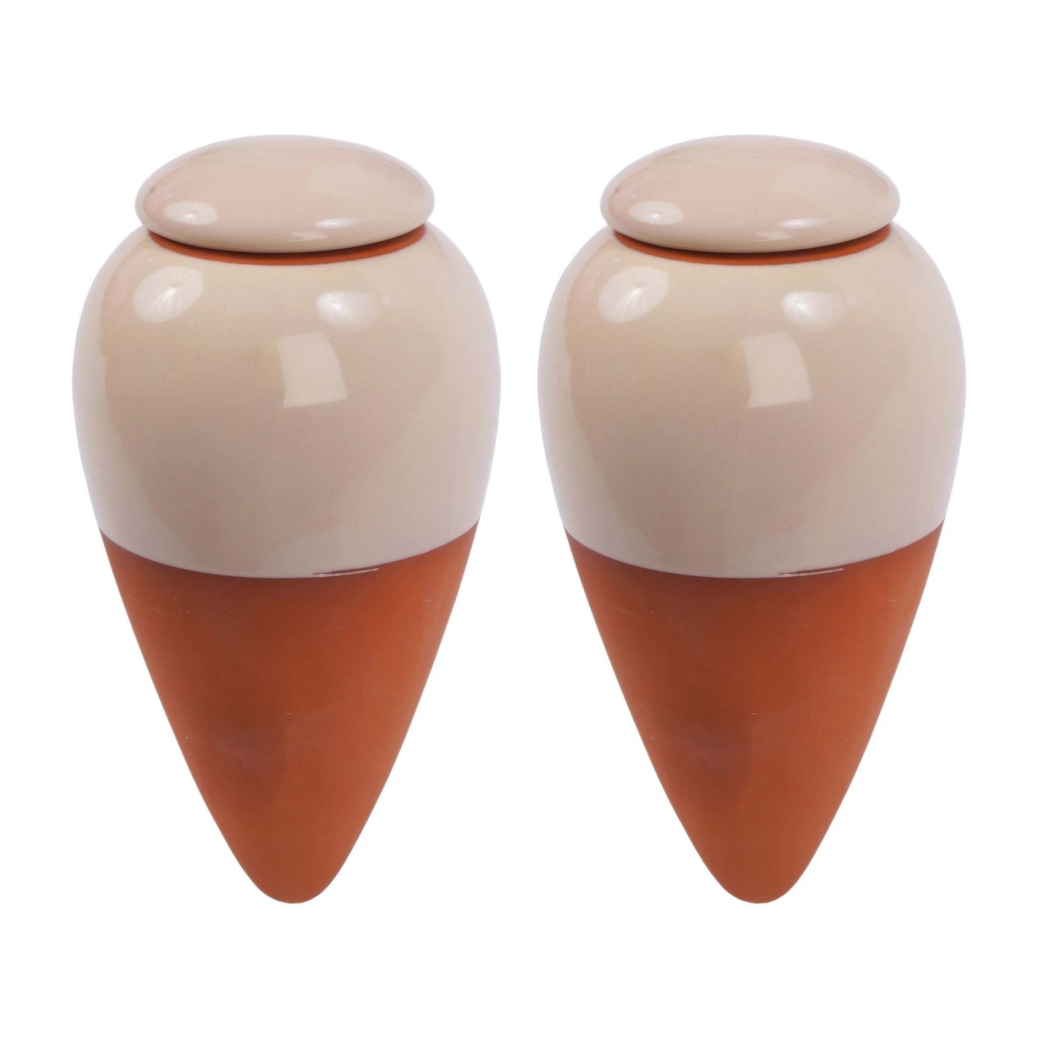 Relaxdays Bewässerungskegel Keramik Beige mit Deckel 2er-Pack 350 ml 16 cm x 8 cm