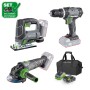 LUX Akku-Maschinenset 3in1 mit Bohrschrauber, Stichsäge, Winkelschleifer, Akku, Ladegerät und Tasche.