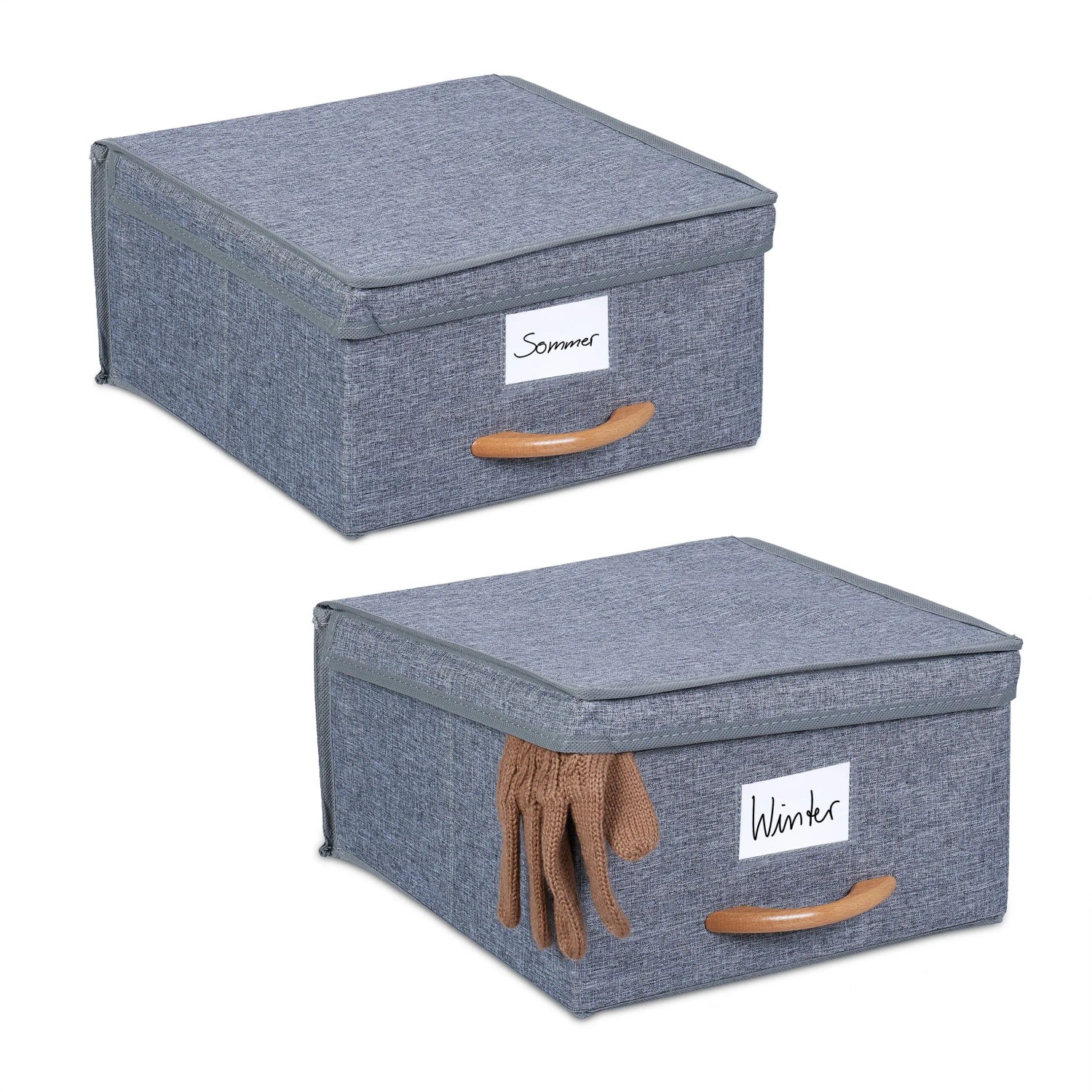 Relaxdays Aufbewahrungsbox 2er Set Polyester Grau Mit Deckel Faltbar 16 cm x 30 cm x 32,5 cm 500 g
