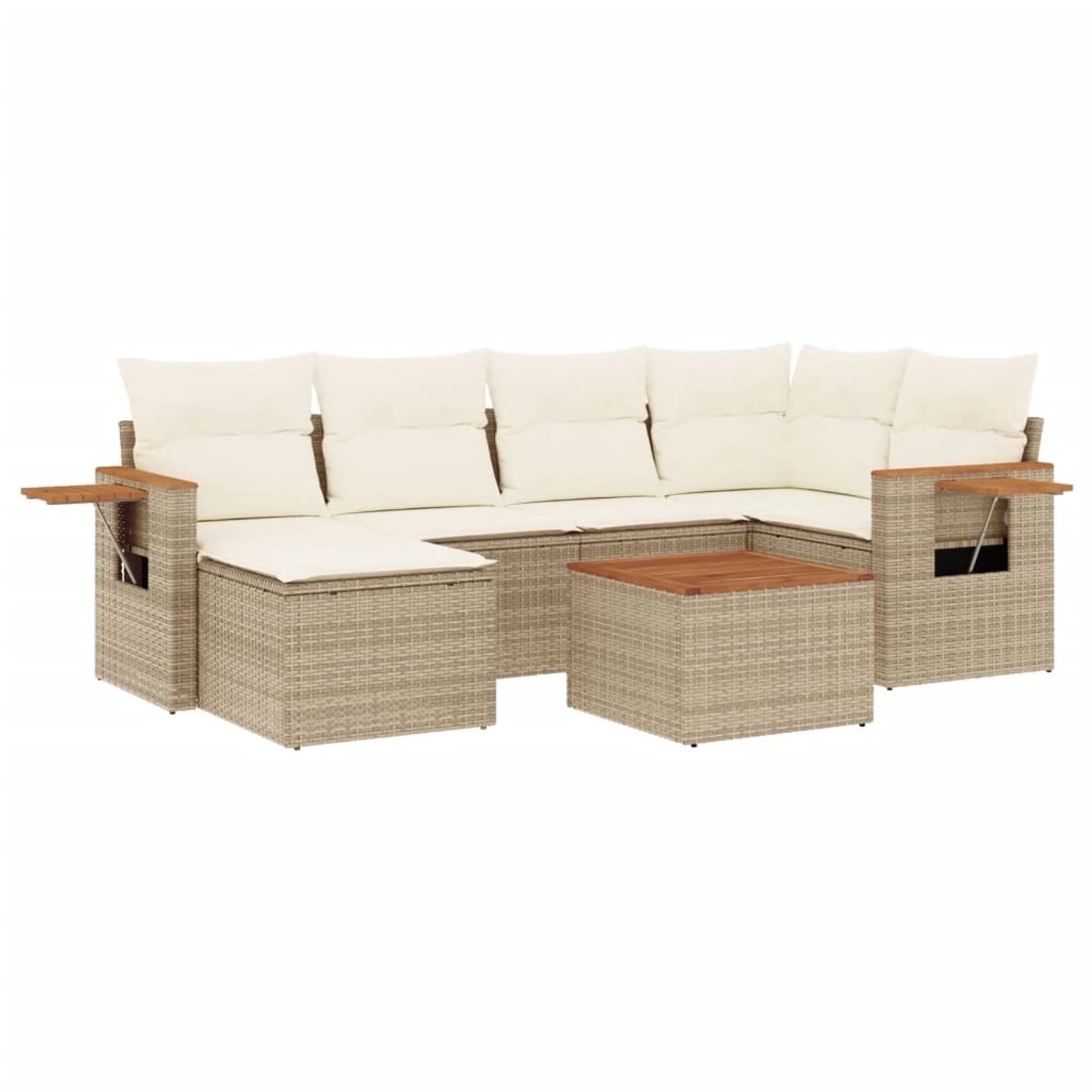 vidaXL 7-Tlg Garten-Sofagarnitur mit Kissen Beige Poly Rattan 3227024