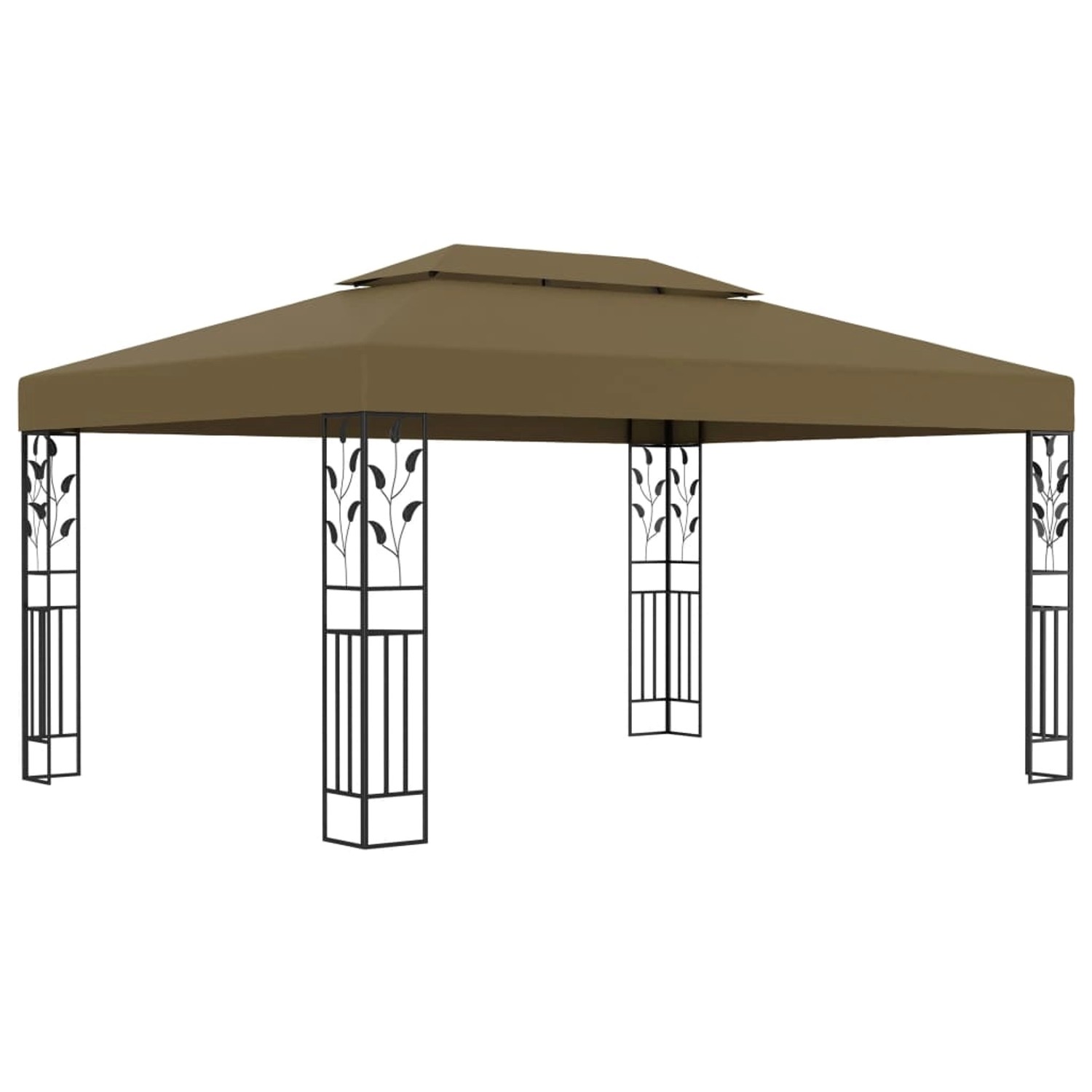 Taupe Pavillon 3x4m mit Doppeldach und LED-Lichterkette für Garten & Terrasse.