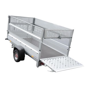 Stema REX 25 Kippanhänger mit Gitteraufsatz, Heckrampe. Ideal für Motorrad- oder Gartengerätetransport.