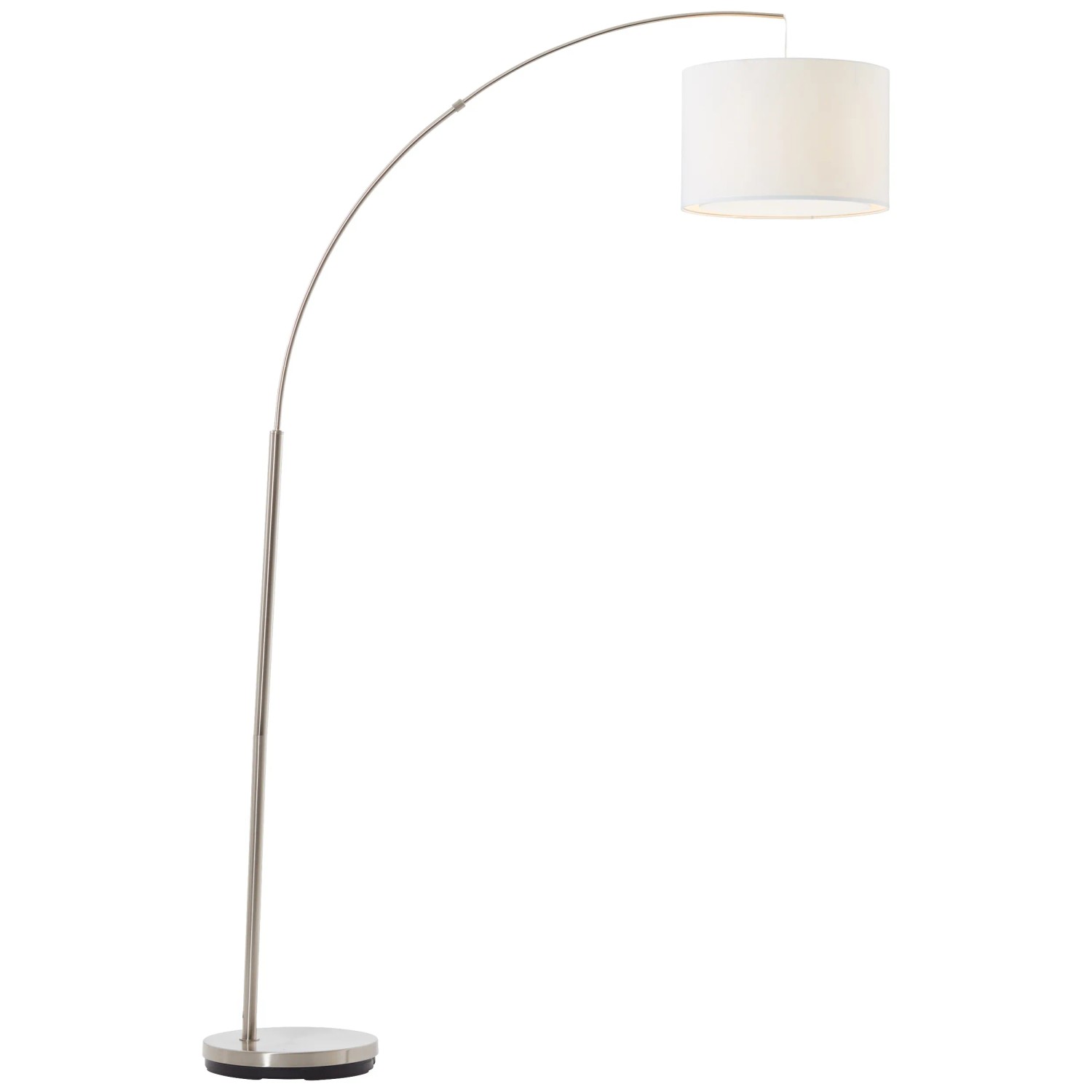 Brilliant Bogenlampe Clarie, Eisen-Weiß mit Textilschirm. Elegante Stehleuchte für Wohnzimmer.