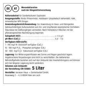 Detail der GROW by OBI Orchideenerde 5l Verpackung mit Inhaltsangabe.
