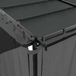 Detailansicht: Anthrazitfarbener vidaXL Pavillon 6x3 m mit Stahlrahmen und Netzwänden.