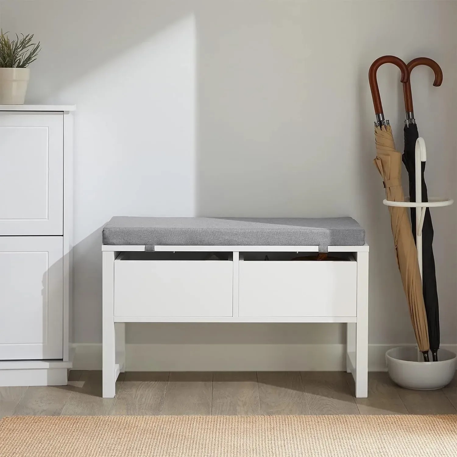 SoBuy Schuhbank FSR88-W mit 2 Schubladen, Sitzbank mit Stauraum, MDF Weiß