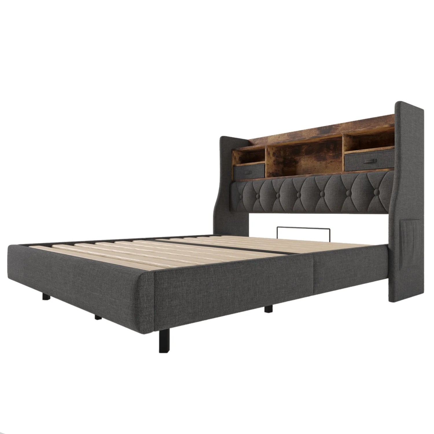 okwish Polsterbett 140x190cm mit Ladestation Schlafzimmer Grau ohne Matratze