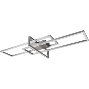 Moderne Trio LED Deckenleuchte Salinas in Nickel matt mit geometrischem Design.