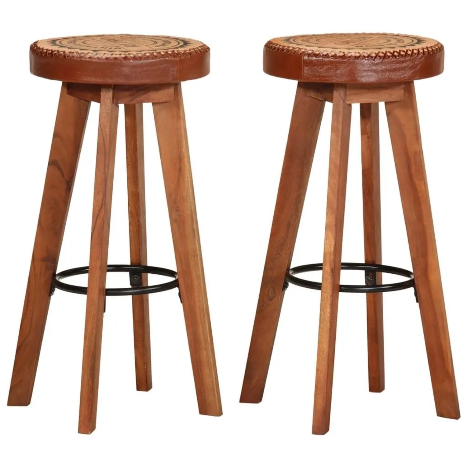 vidaXL Barhocker 2 Stk Echtleder und Massivholz Akazie 348164
