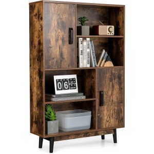 Costway Bücherschrank mit 2 Türen Kaffee 80 x 24 x 120 cm