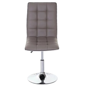 Moderner Esszimmerstuhl C41 in Taupe-Grau Kunstleder mit quadratischer Steppung und verchromtem Standfuß, höhenverstellbar.