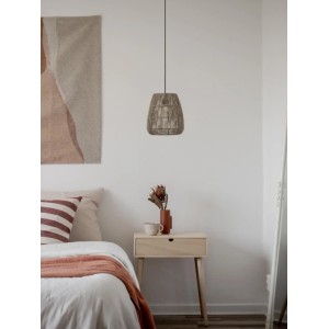PR Home Saigon Lampenschirm aus Rattan, grau-beige, 18cm, für E27 Pendelaufhängung im Raum.