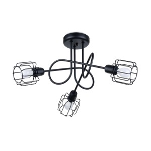 Schwarzer Sollux Lighting Kronleuchter Beluci 3S mit drei Leuchten im Industrial Design.