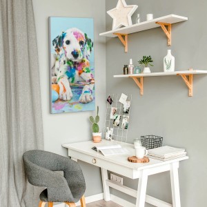 Bunte Magnettafel mit Dalmatiner-Motiv, 37x78cm. Metall-Pinnwand inkl. 4 Magnete für Wanddekoration.