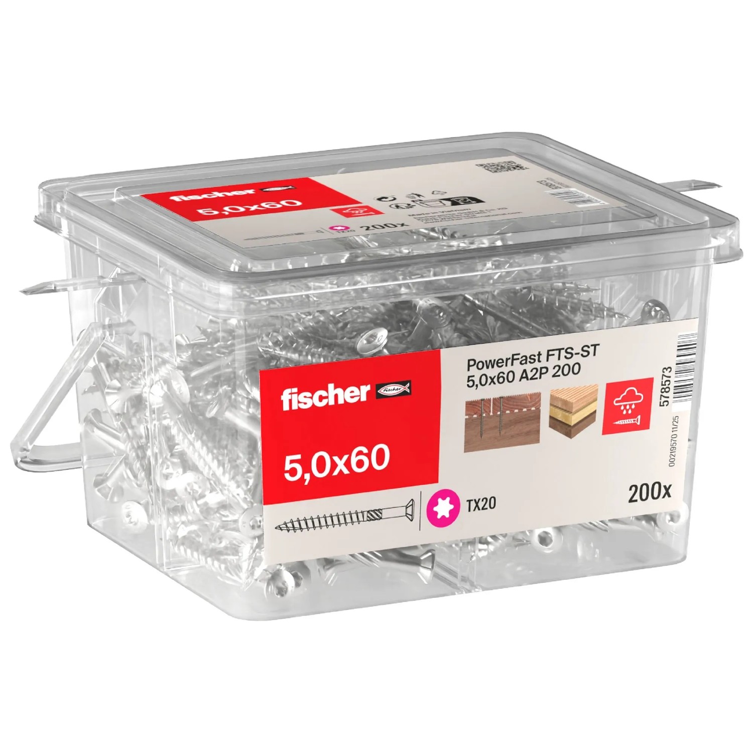 Fischer Terrassenschraube A2 Senkkopf TX Teilgewinde Ø 5 x 60 mm 200 Stk