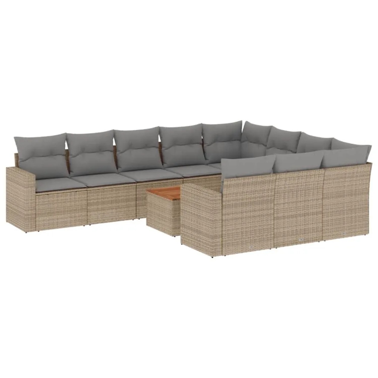 vidaXL 11-Tlg Garten-Sofagarnitur mit Kissen Beige Poly Rattan 3224302