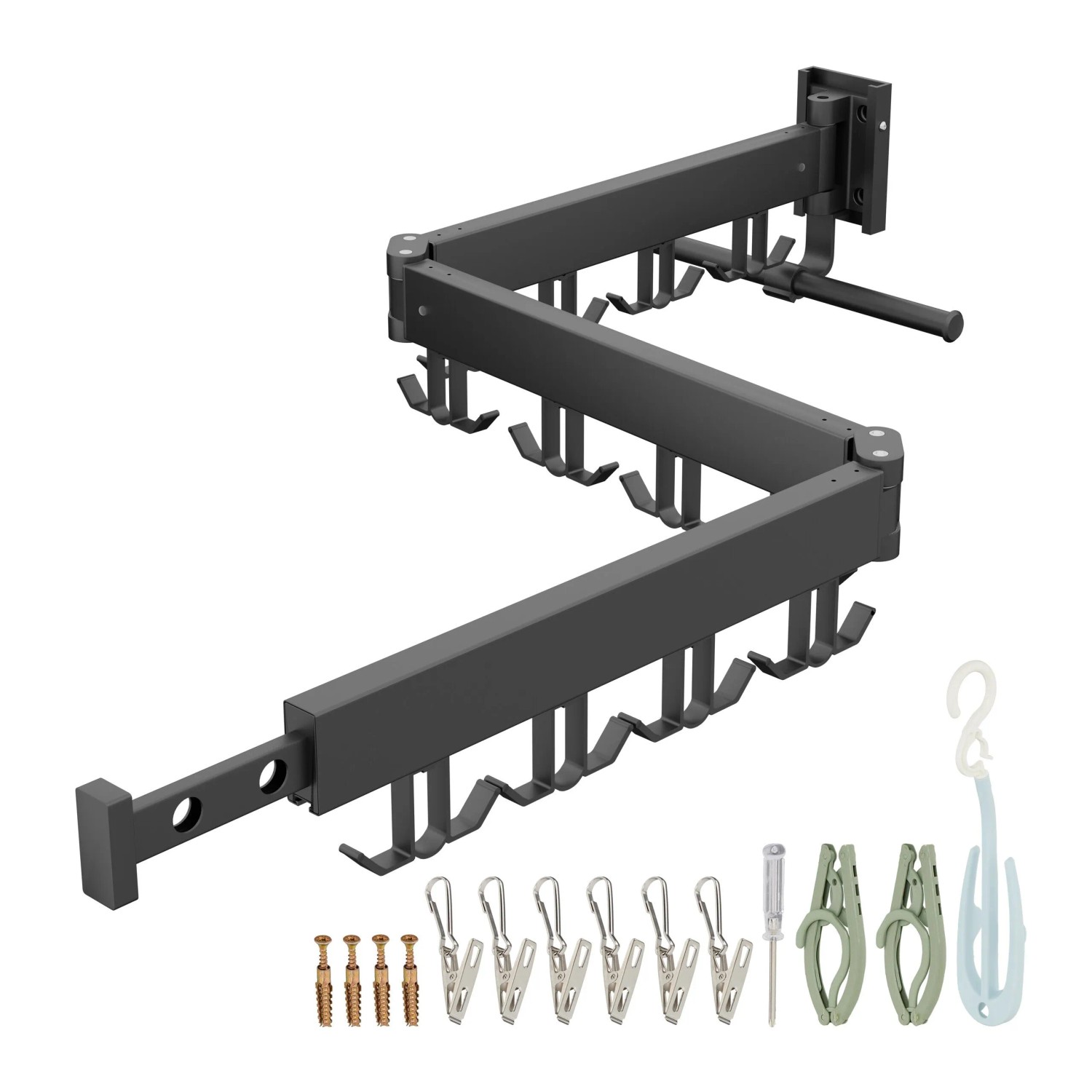 Relaxdays Wandwäscheständer Aluminium Schwarz Klappbar 12 cm x 127 cm x 26 cm