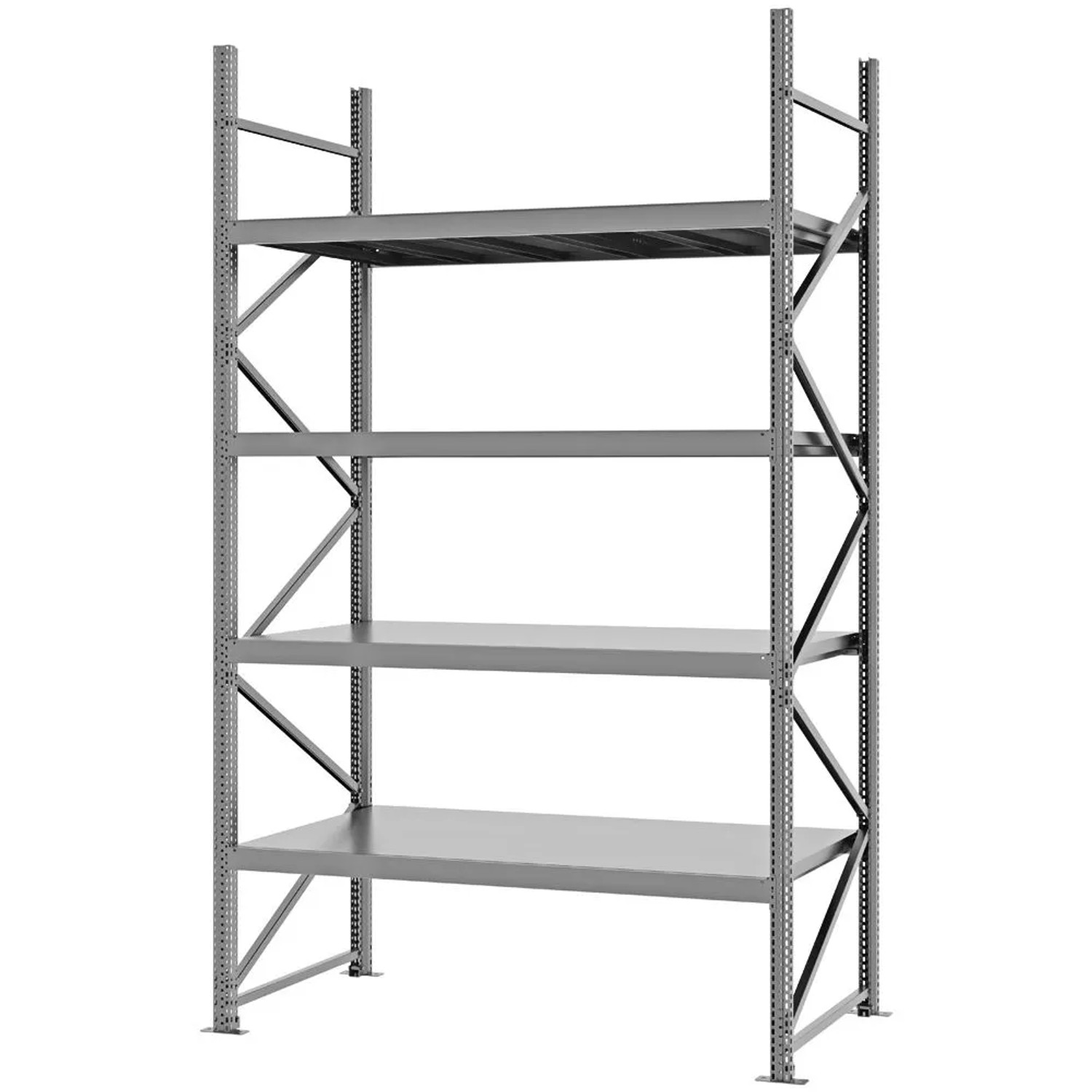 PROREGAL Weitspannregal Schraub-Stecksystem MAGNUS PRO Made In Germany Grundregal 300x175x80cm 4 Ebenen Stahlböden Fachlast 700kg Verzinkt