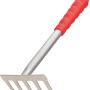 Handrechen 32 cm für Gartenarbeit: Stahlrechen mit rotem Kunststoffgriff zum Auflockern von Erde.