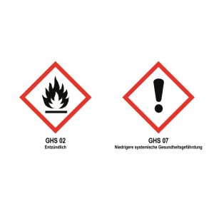 Gefahrensymbole für Oase PVC-Folienkleber: Entzündlich (GHS 02) und Reizend (GHS 07).