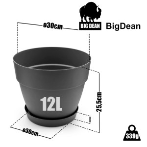 BigDean 3er Set Blumentopf mit Untersetzer, rund, 30 cm, anthrazit, für Innen- und Außenbereich
