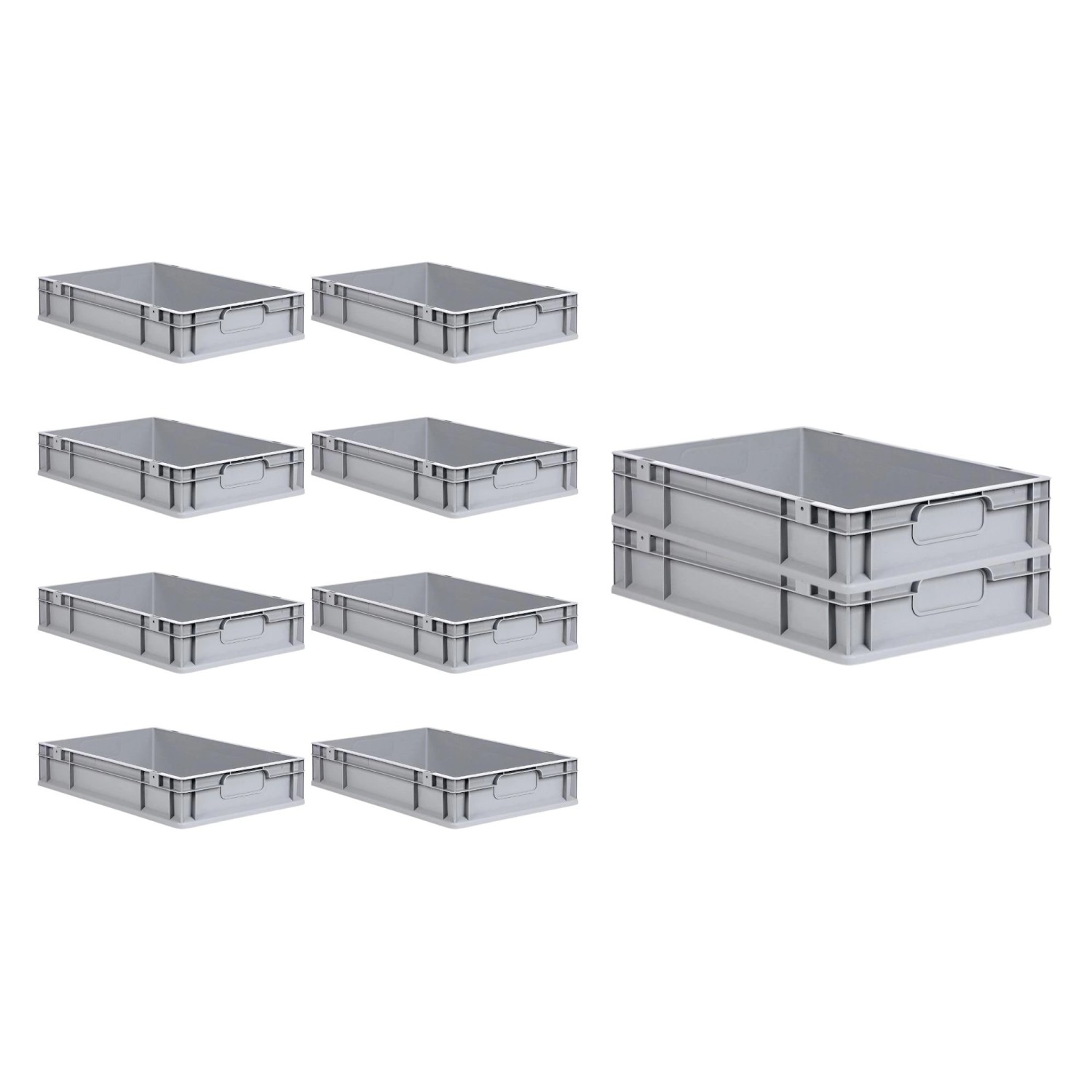 PROREGAL Spar Set: 10 graue Euroboxen Nextgen Economy mit Deckel und Schnappverschlüssen, 23 Liter.