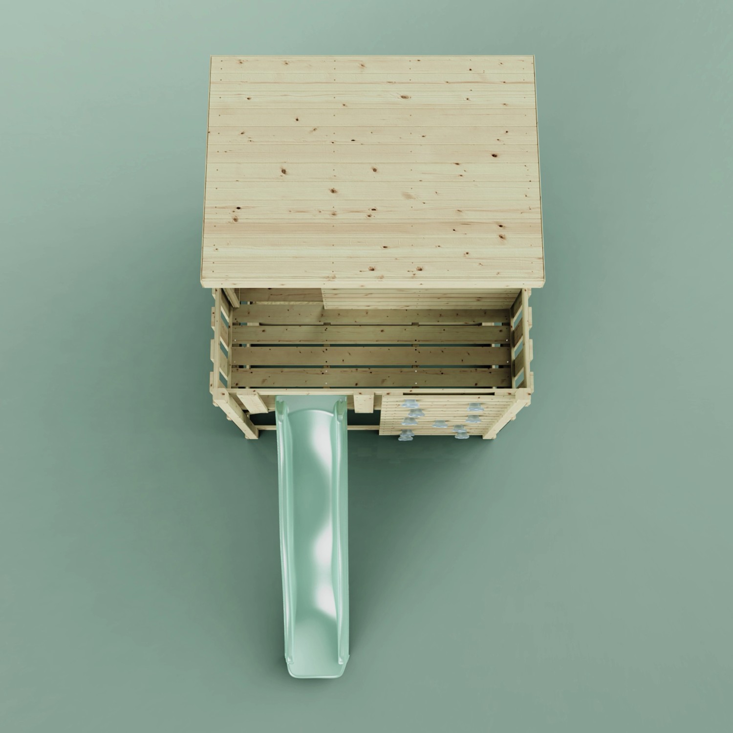 Draufsicht: PolarPlay Stelzenhaus Polarstern mit mintgrüner Rutsche. Holzhaus für den Garten.