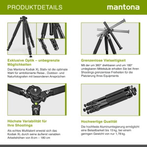Mantona Kodiak Xl Aluminium Fotostativ Dreibeinstativ Bis 18Kg 180Cm Tripod