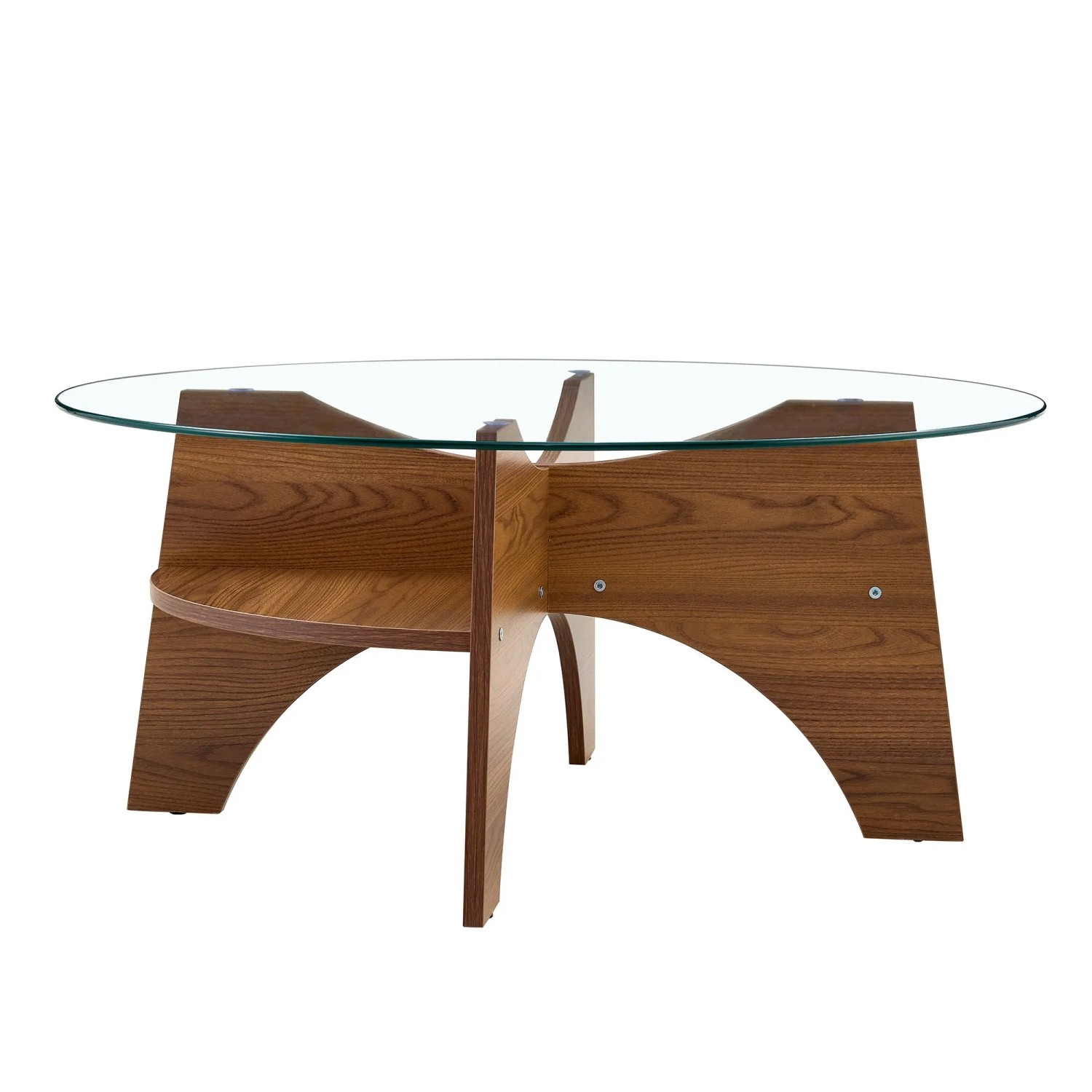 okwish Beistelltisch mit Sicherheitsglas FächerGestell Büro 80x80x36cm Nussbaum